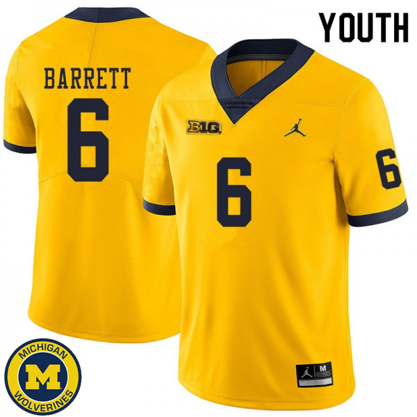 Youth Michigan Wolverines #6 Michael Barrett Yellow University Football Jersey